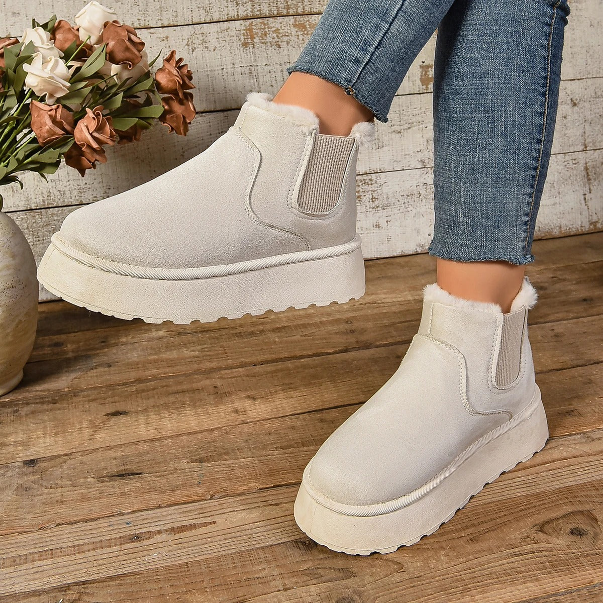 Bottines en peluche en fourrure pour femmes