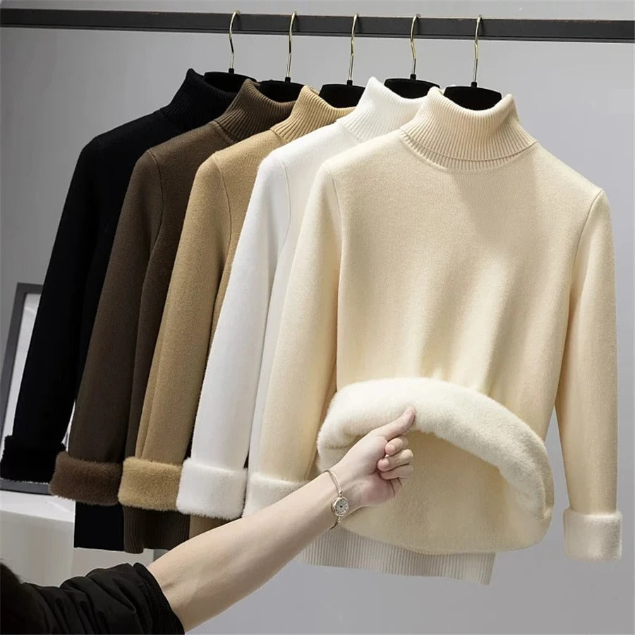 Pull à col roulé doublé de velours pour femmes