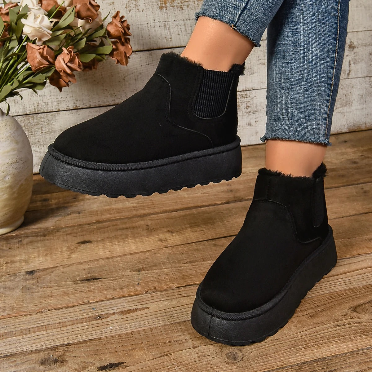 Bottines en peluche en fourrure pour femmes