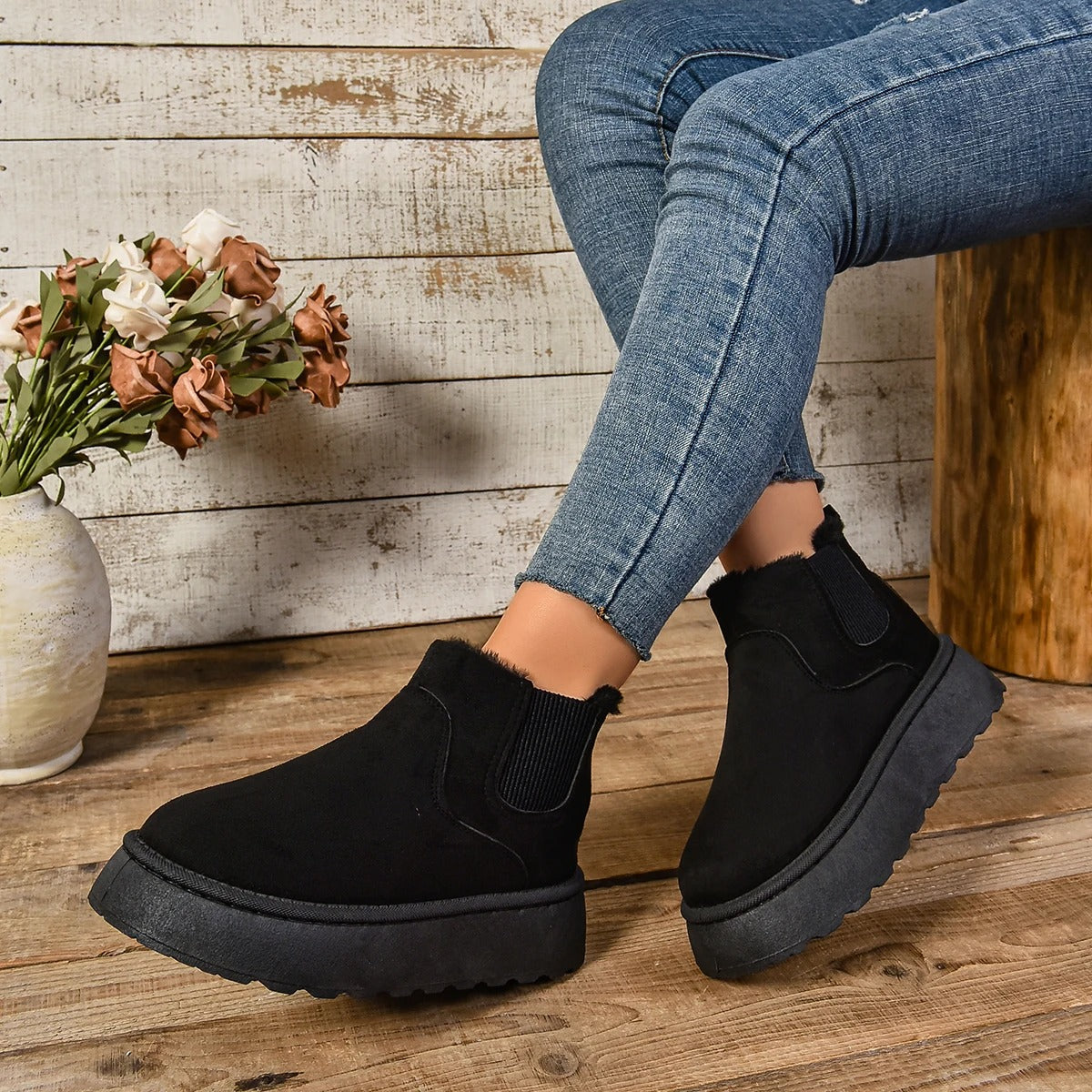 Bottines en peluche en fourrure pour femmes