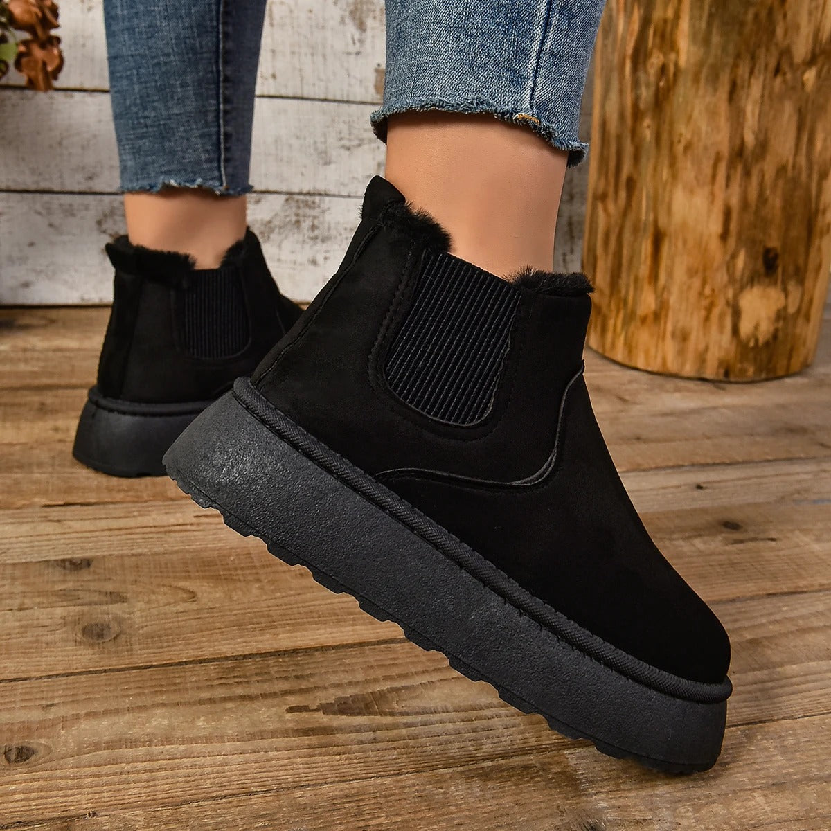 Bottines en peluche en fourrure pour femmes