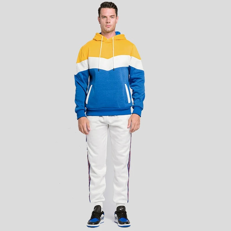Sweat à capuche en polaire patchwork pour hommes