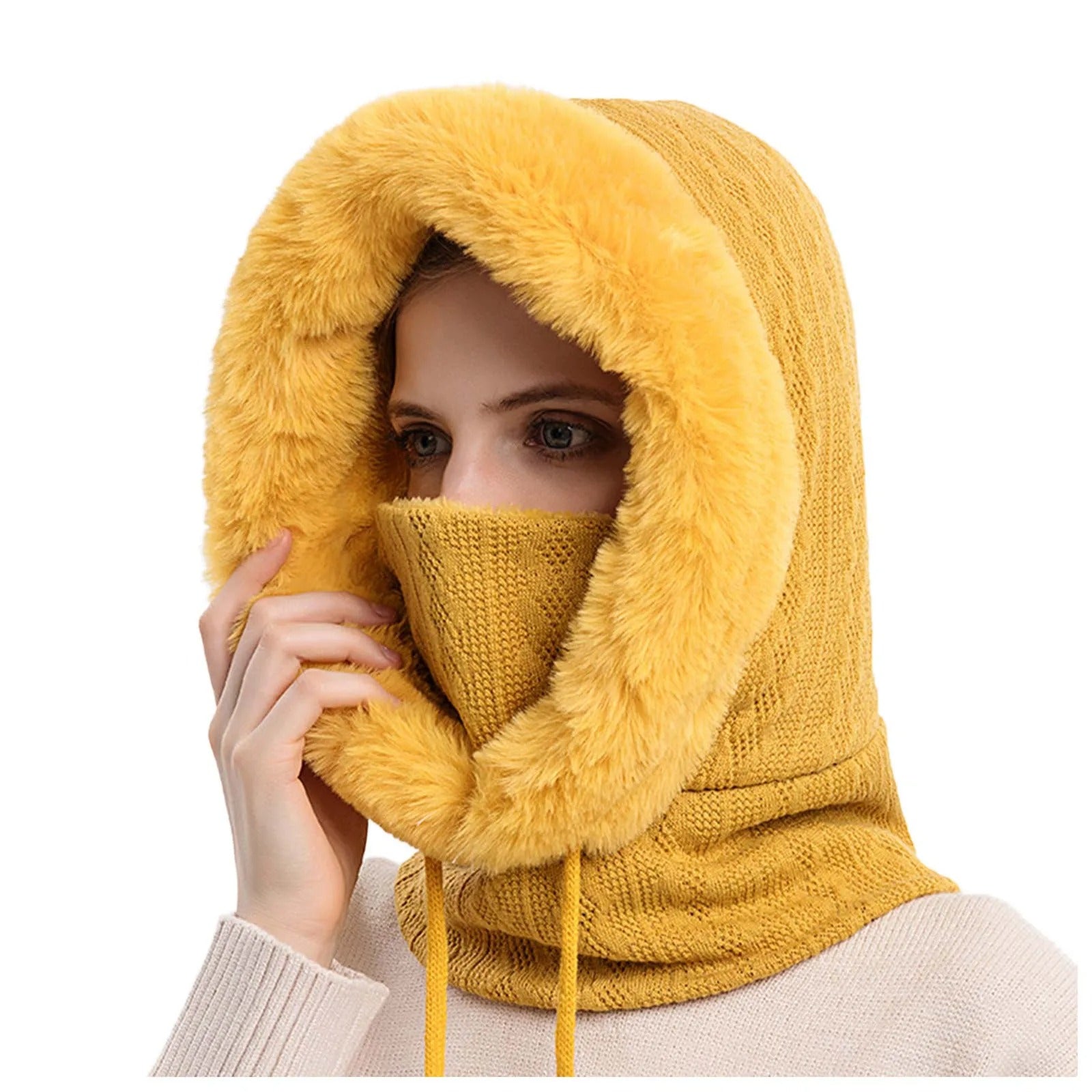 Set de masques pour femmes avec bonnet de fourrure tricoté
