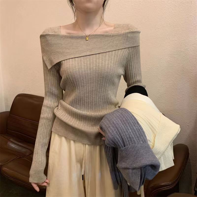 Pull en tricot à épaules dénudées pour femmes