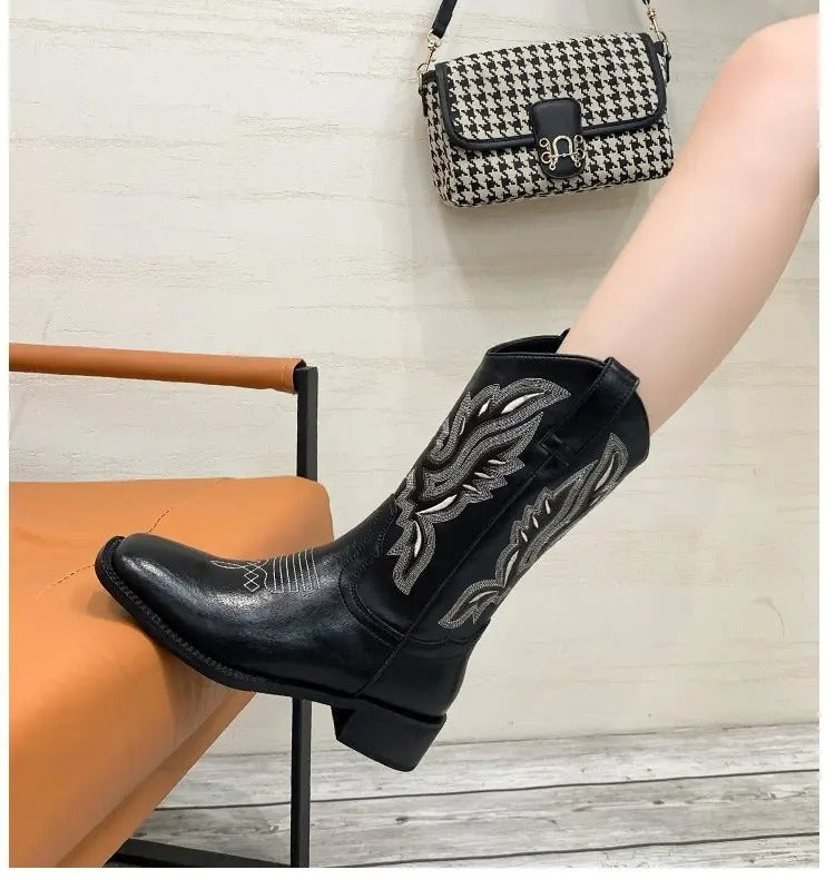 Bottes de cow-boy à broderie vintage pour femmes