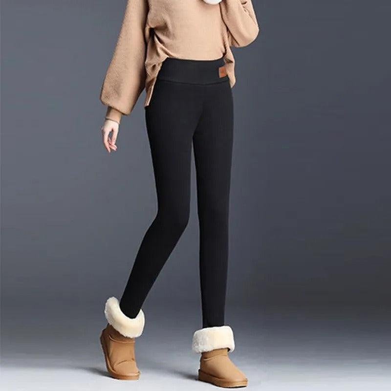 Leggings d'hiver pour femmes en laine polaire doublée de velours