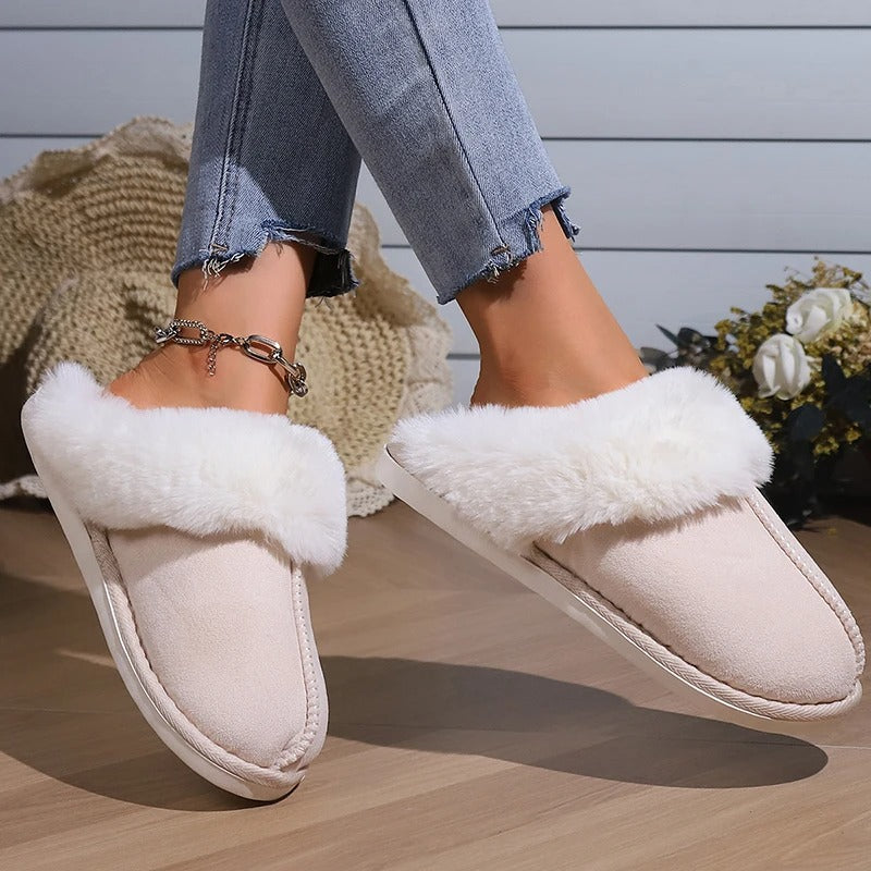 Pantoufles en daim chaudes et moelleuses pour femmes
