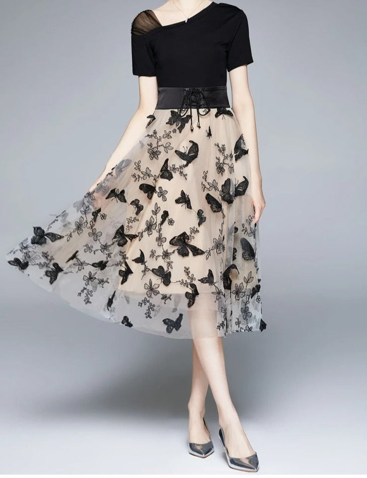 Robe de soirée en maille brodée pour femmes