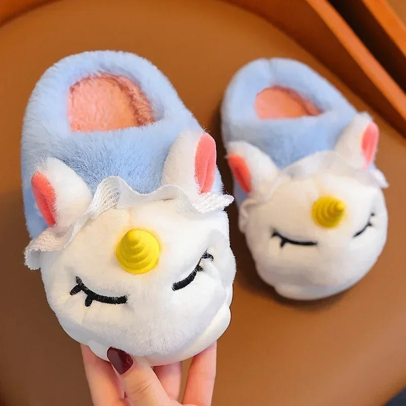 Chaussons en peluche licorne pour enfants
