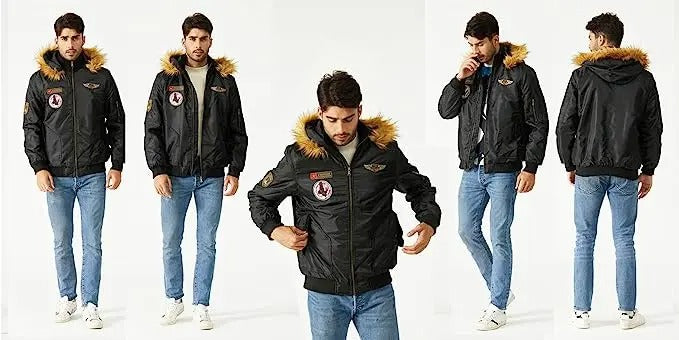 Blouson bombardier en peluche épaisse pour hommes