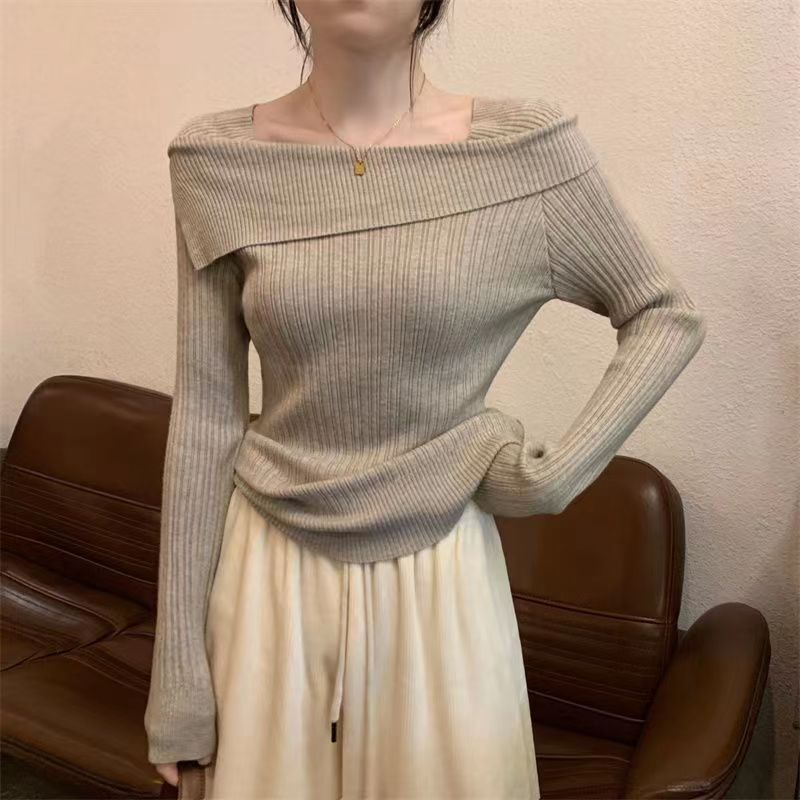 Pull en tricot à épaules dénudées pour femmes