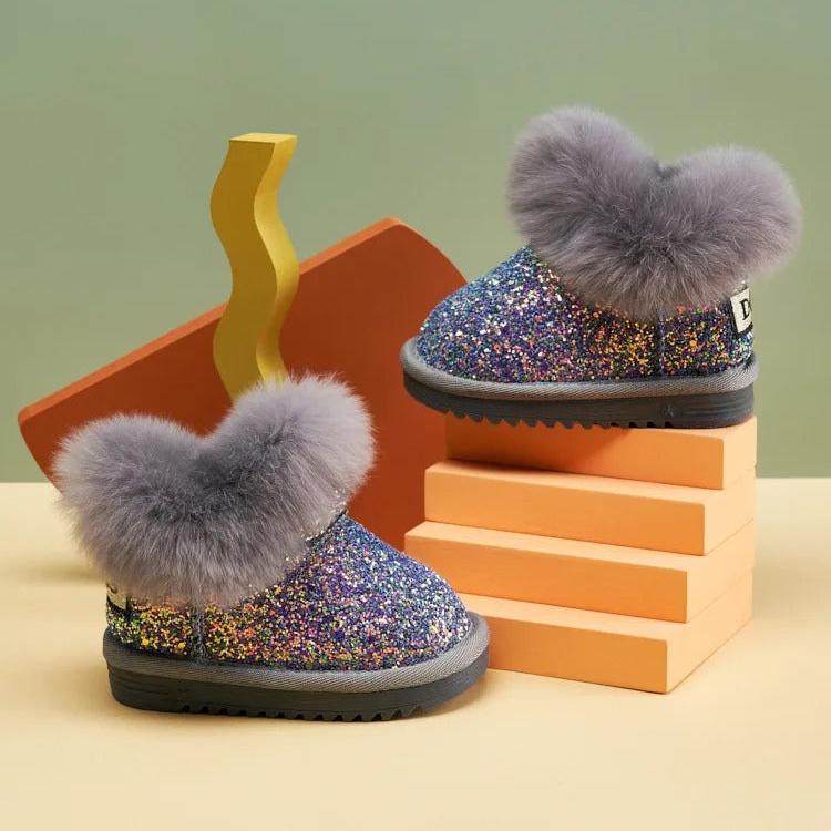 Bottes de neige chaudes en peluche à fond souple pour enfants