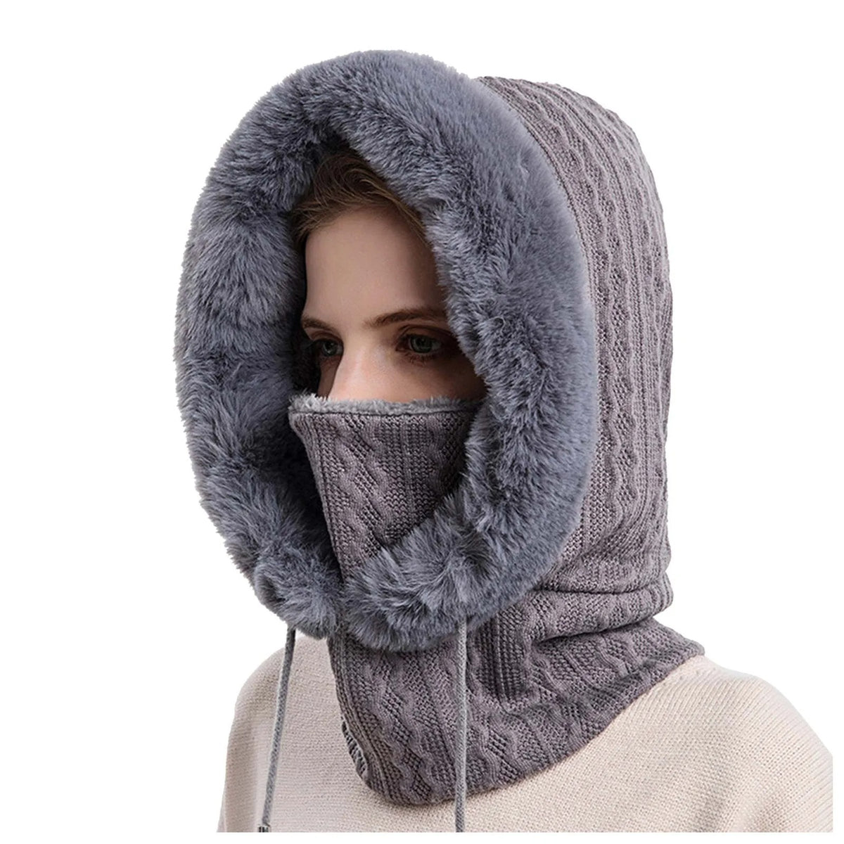 Set de masques pour femmes avec bonnet de fourrure tricoté