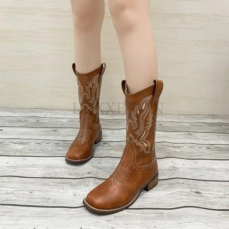 Bottes de cow-boy à broderie vintage pour femmes