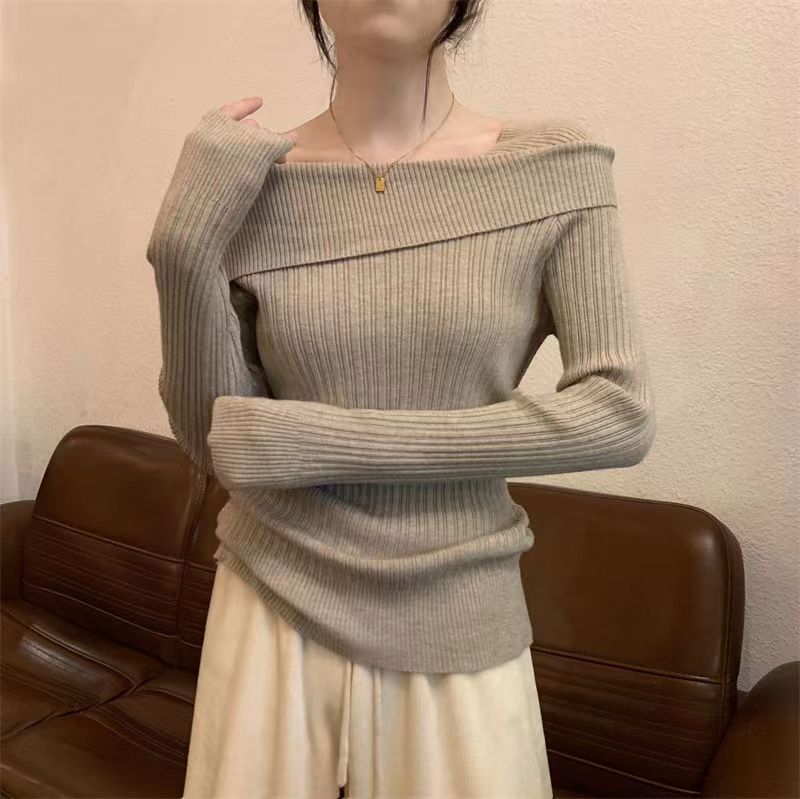 Pull en tricot à épaules dénudées pour femmes