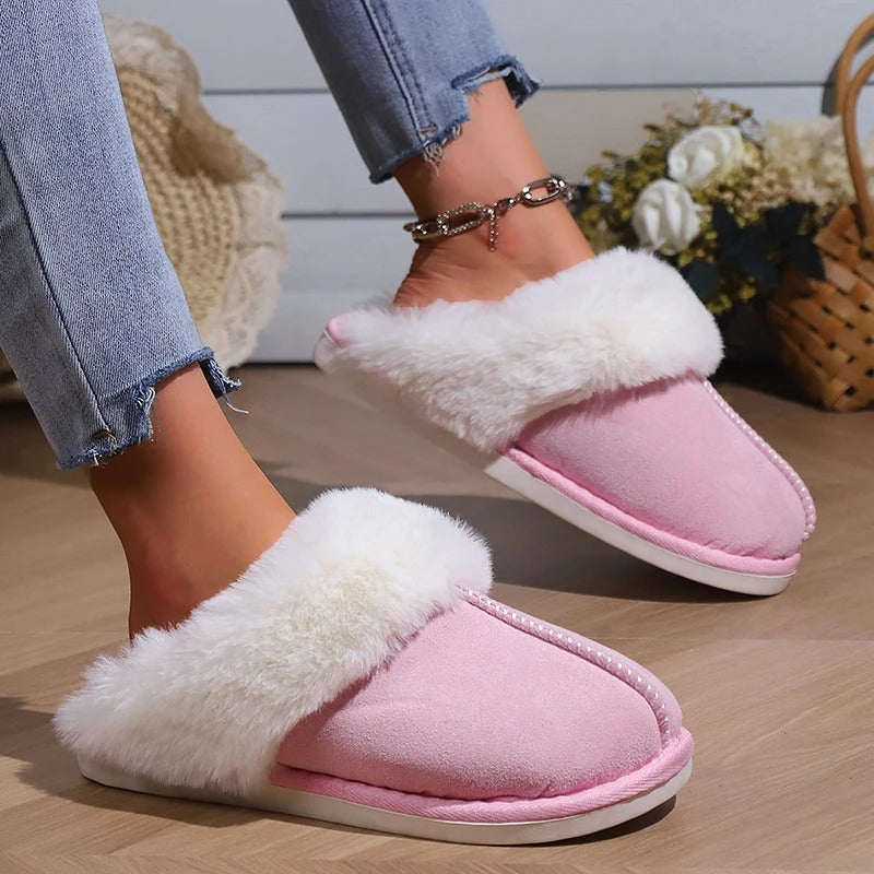 Pantoufles en daim chaudes et moelleuses pour femmes