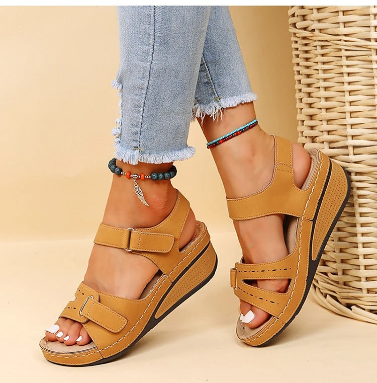 Sandales Femmes Orthopédiques Confortables Cuir Synthétique Plat Forme Élevée