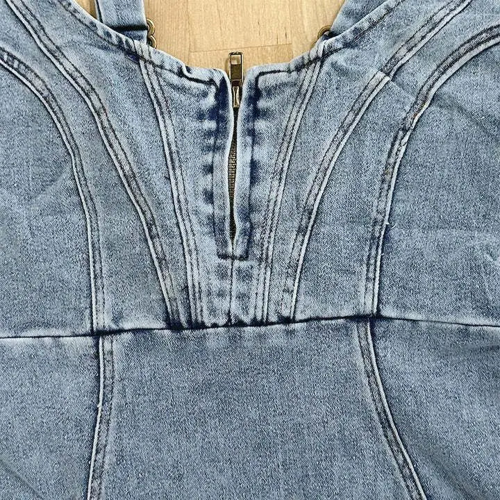 Robe en Jean Femme Décontractée Sangles Réglables 100% Coton-5