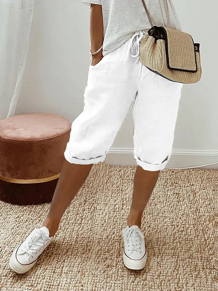 Pantalon Fluide Femme Décontracté Coton avec Poches Latérales-1