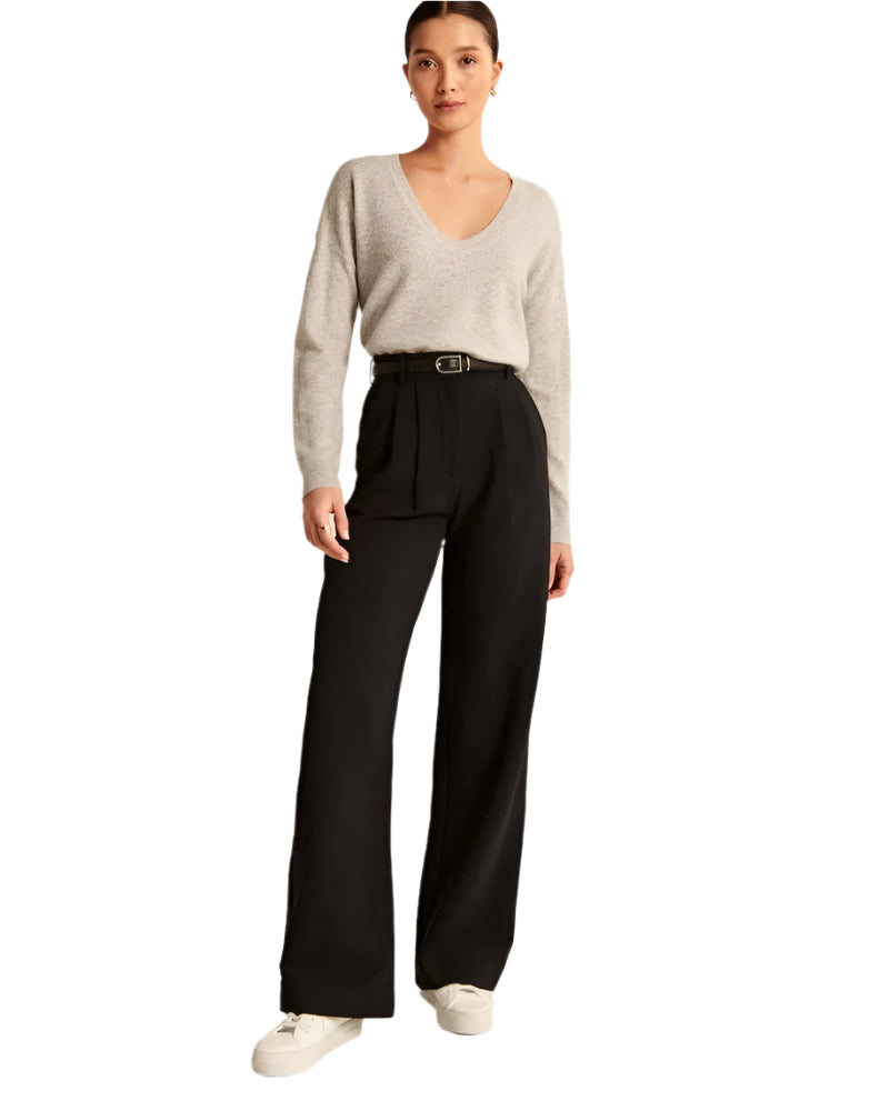 Pantalon Fluide Femme Large en Polyester Élastique 1