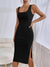 Robe Midi Femme Chic Sans Manches Décolleté Carré Polyester-5