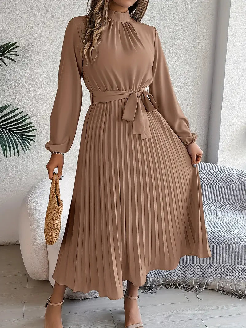 Variant image for Robe Femme Longue Élégante Monochrome avec Col Sophistiqué en Polyester-40