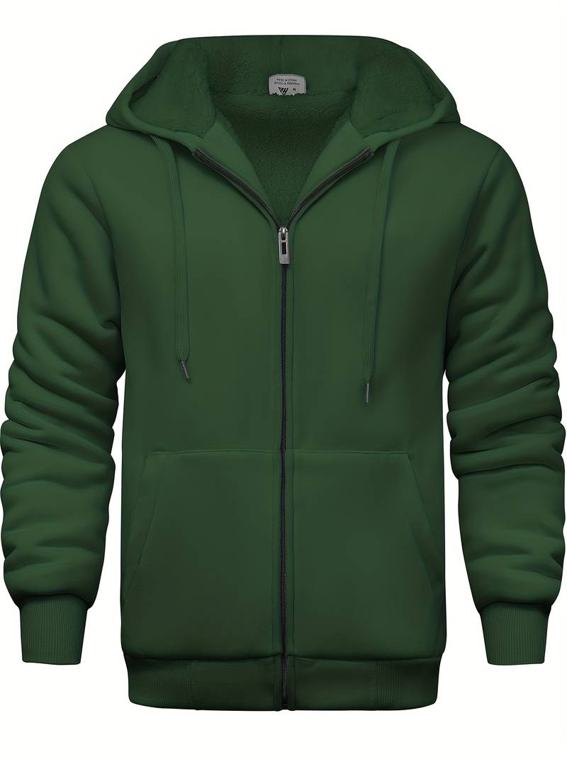 Sweat à Capuche Homme Monochrome Zippé en Mélange de Coton et Polyester-2