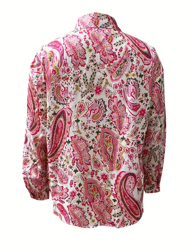 Chemise Femme Chic Imprimé Paisley 100% Coton à Manches Longues-3