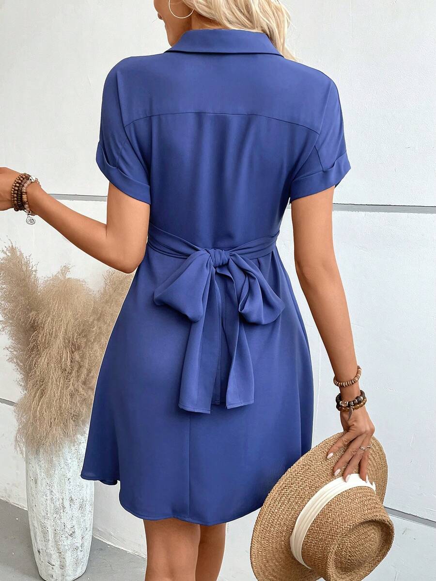 Robe Femme Mini Élégante Manches Courtes Tissu Doux-5