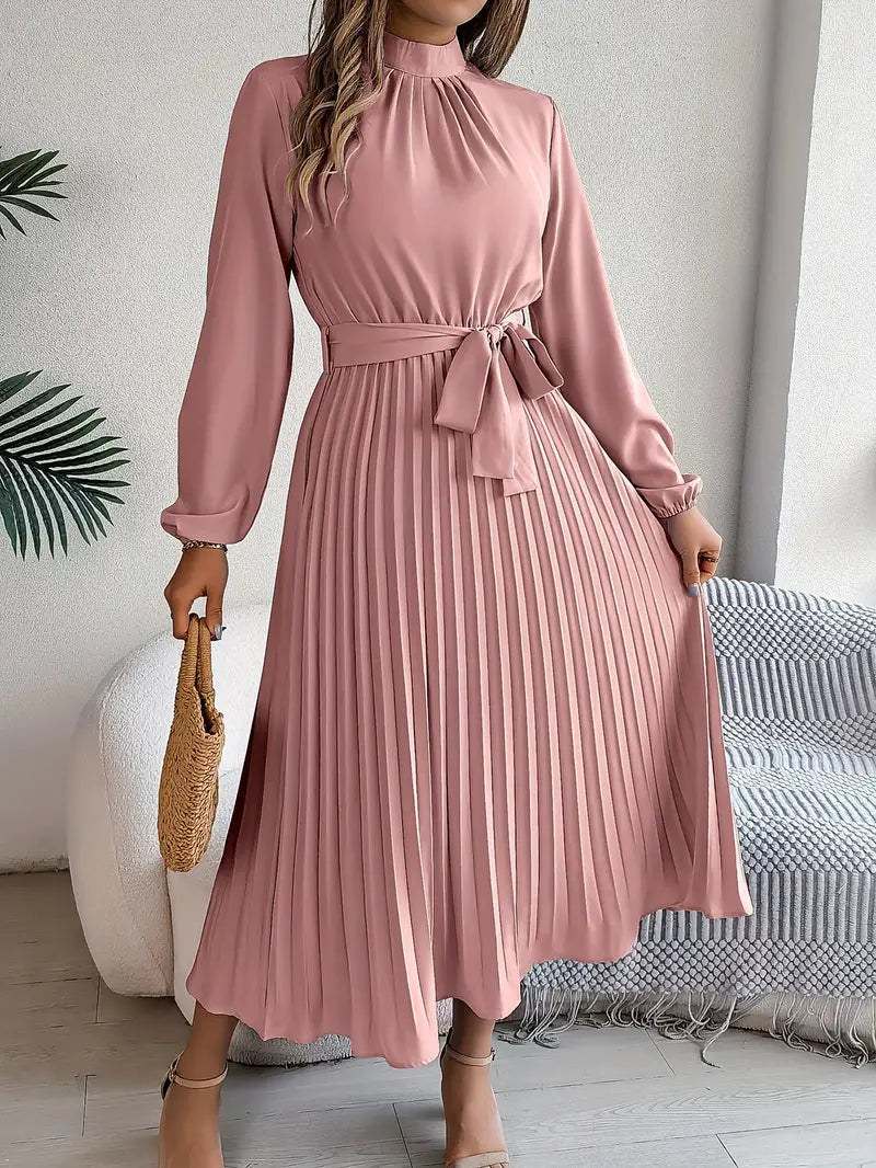 Variant image for Robe Femme Longue Élégante Monochrome avec Col Sophistiqué en Polyester-32