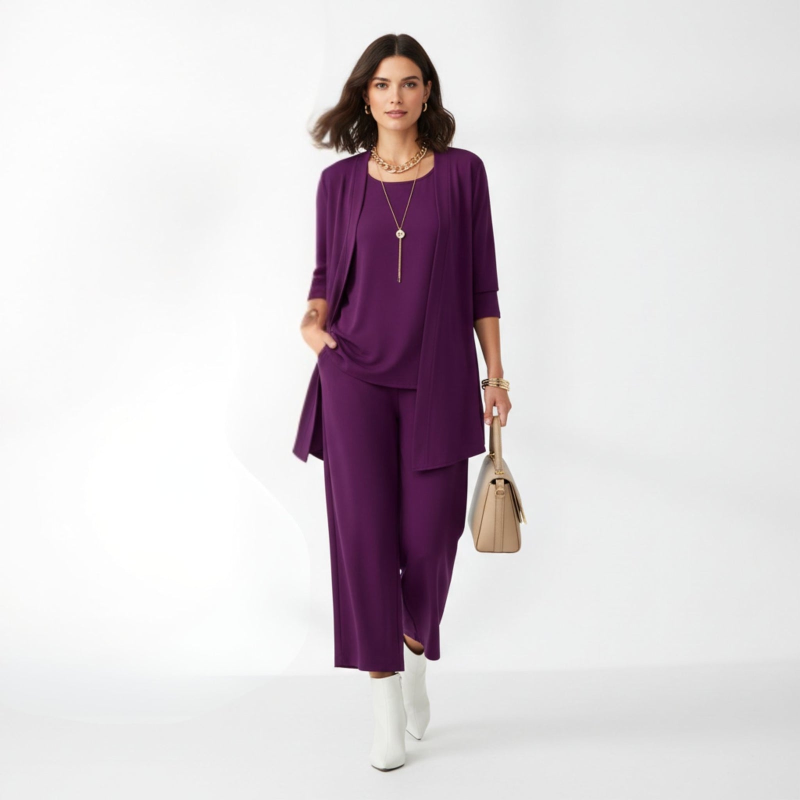 Ensemble Femme Cardigan et Pantalon Long en Maille de Coton Élégante