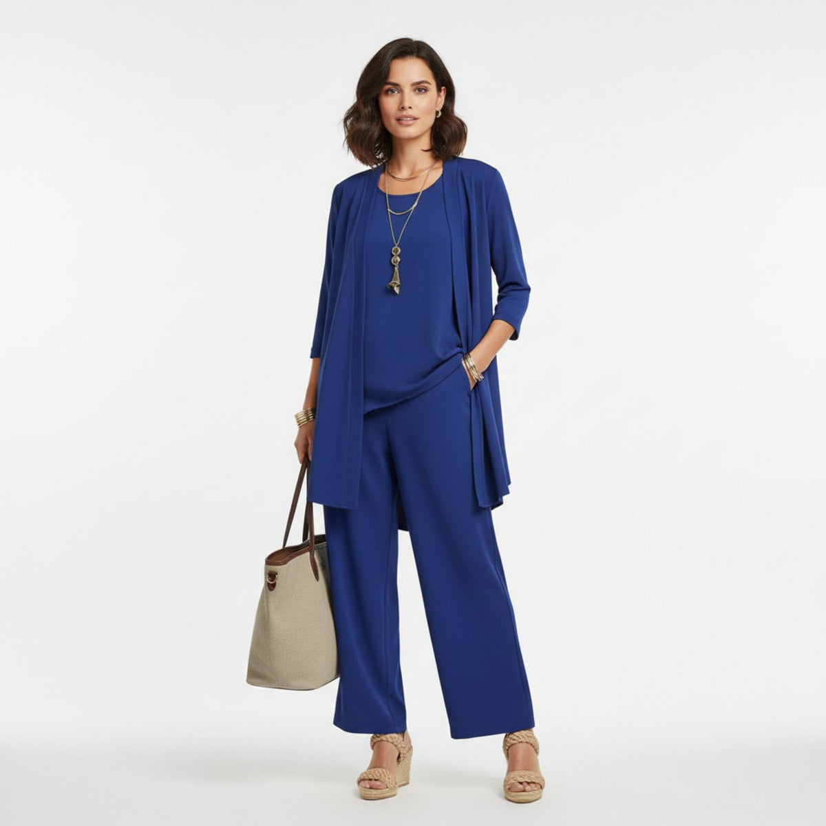 Ensemble Femme Cardigan et Pantalon Long en Maille de Coton Élégante