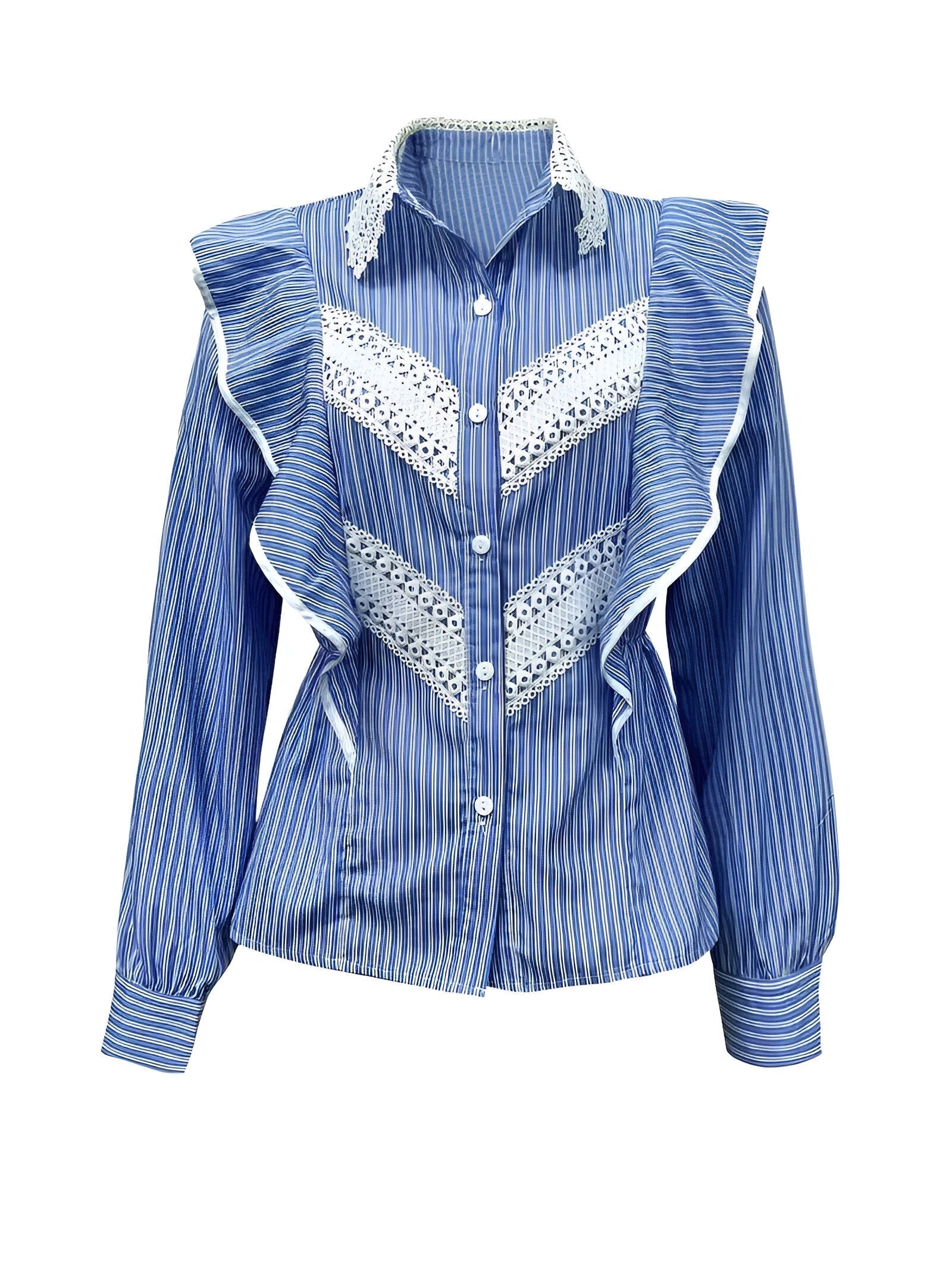 Chemise Femme Élégante à Rayures avec Volants et Manches Longues en Tissu Doux-6