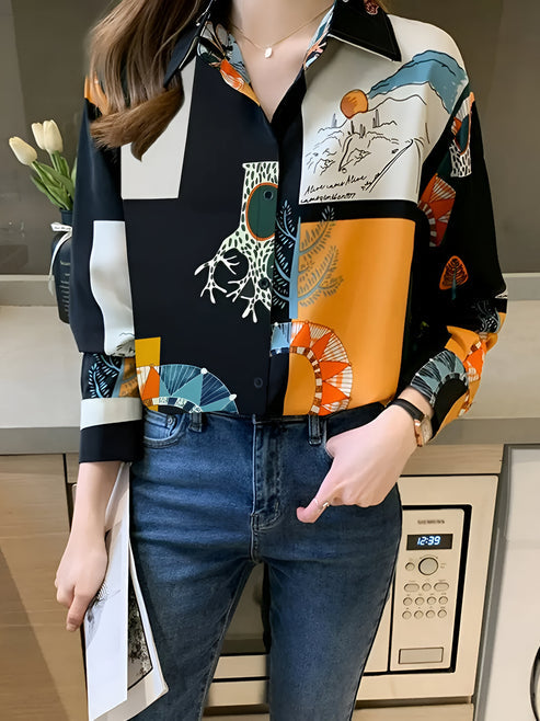 Chemisier Femme Chic Imprimé Vintage Coton-5