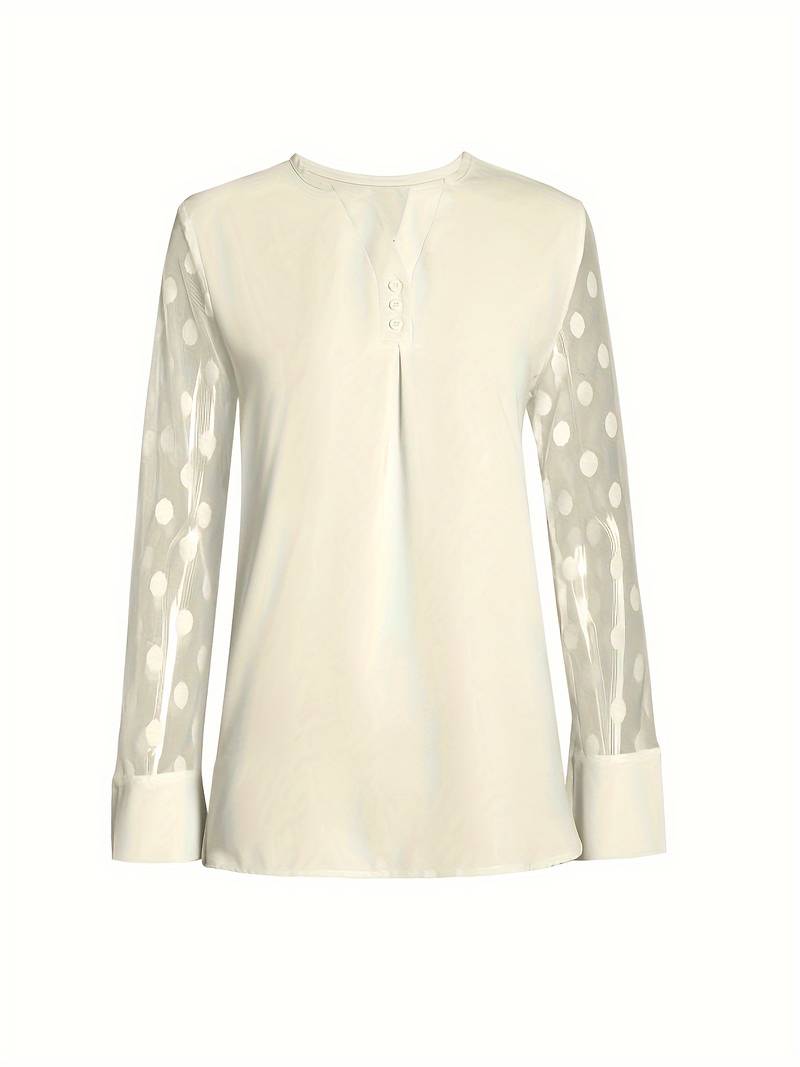 Haut Femme Élégant Manches Longues Décolleté Cranté Tissu Doux-3
