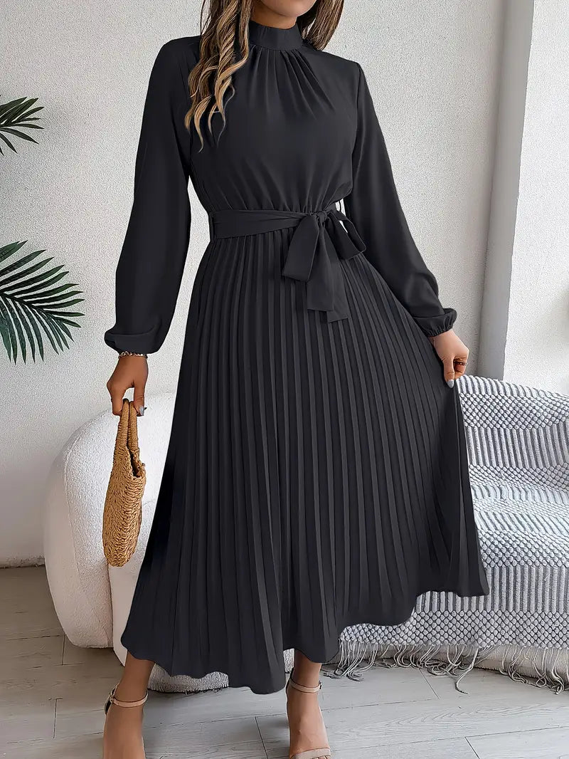 Variant image for Robe Femme Longue Élégante Monochrome avec Col Sophistiqué en Polyester-6