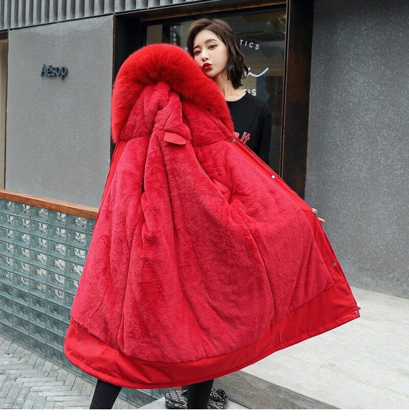 Parka à capuche avec col en fourrure pour femme