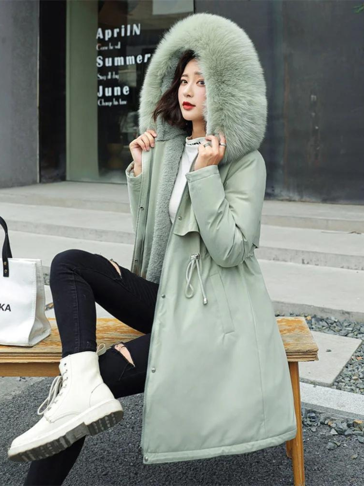 Parka à capuche avec col en fourrure pour femme