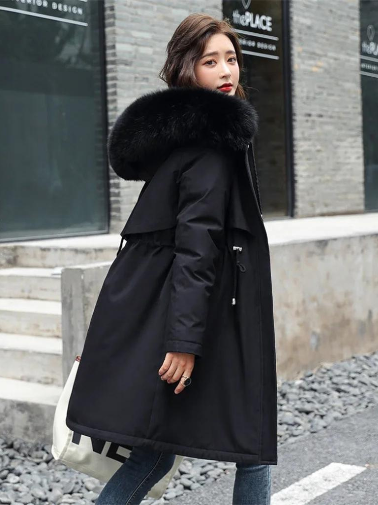 Parka à capuche avec col en fourrure pour femme