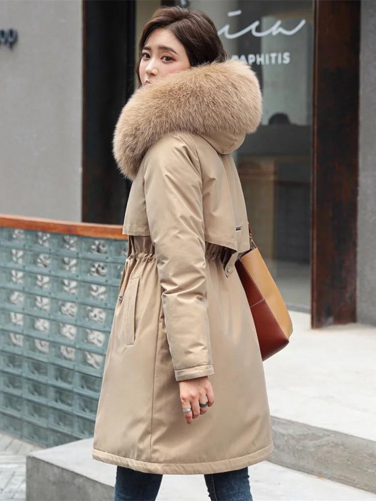 Parka à capuche avec col en fourrure pour femme