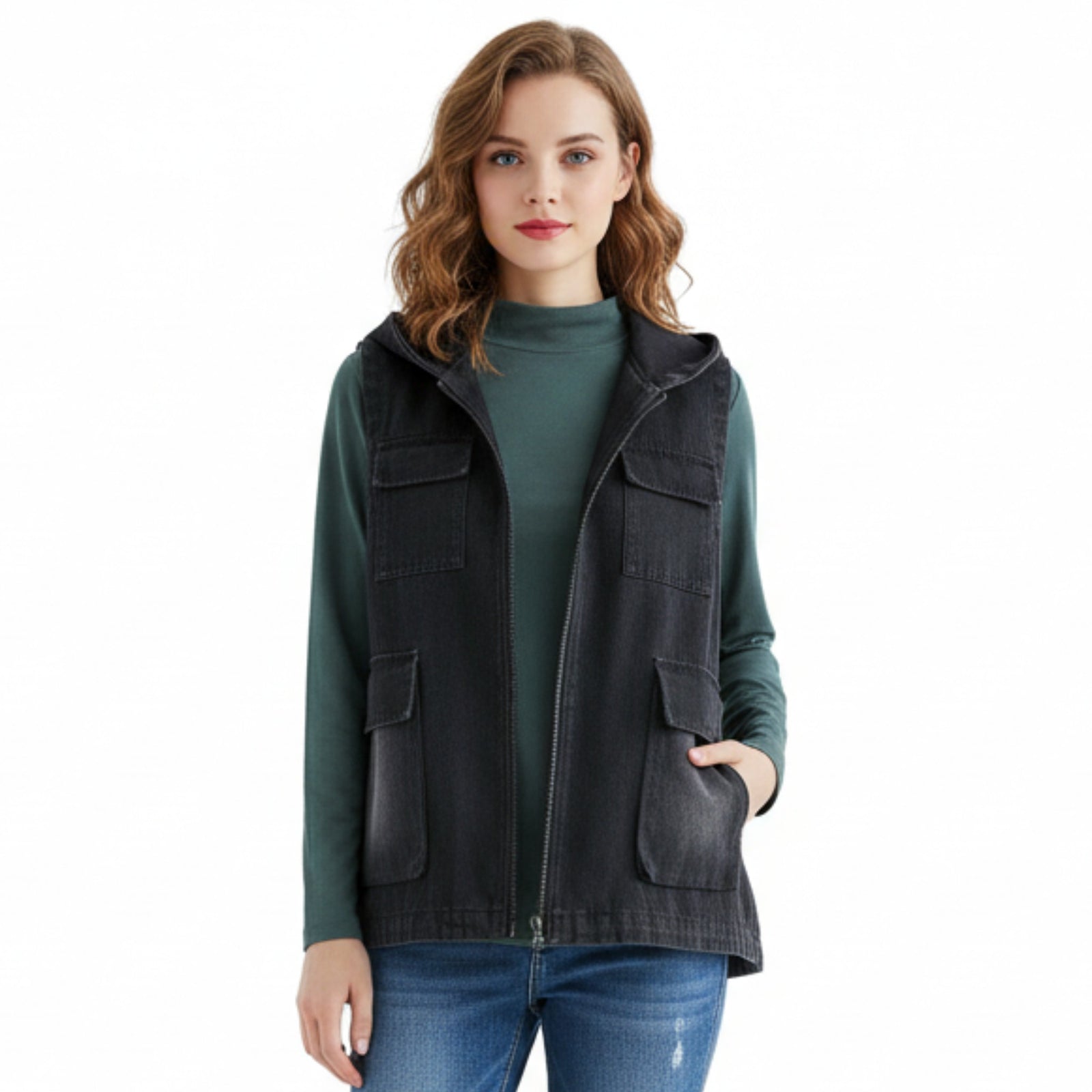Gilet d'automne à capuche en denim