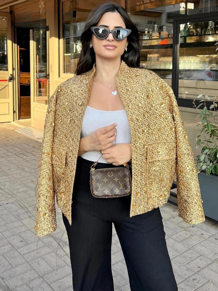 Gold Loose Veste décontractée pour femme