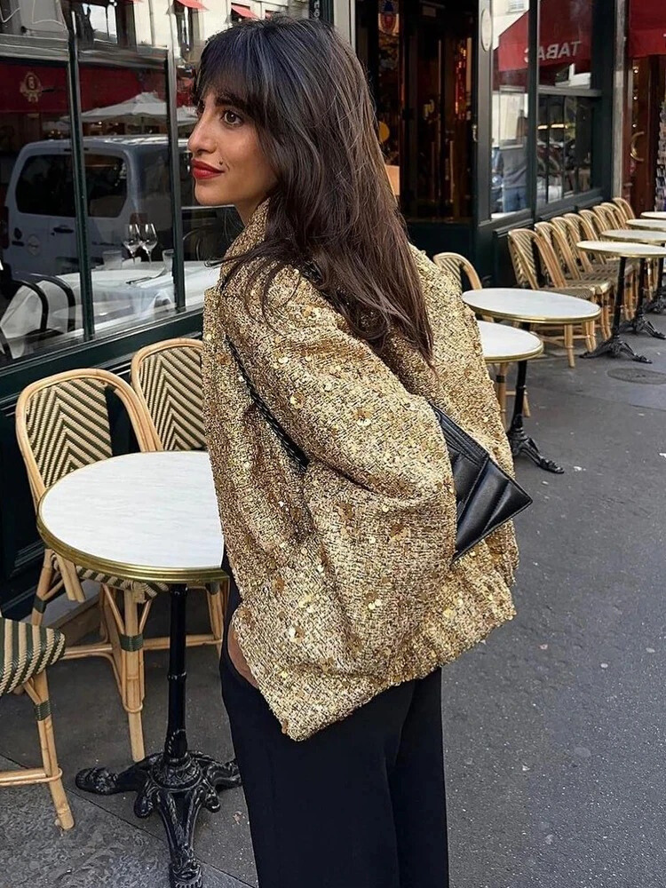 Gold Loose Veste décontractée pour femme