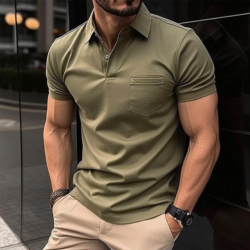 Polo Homme Élégant Manche Courte en Tissu Respirant Noir-1