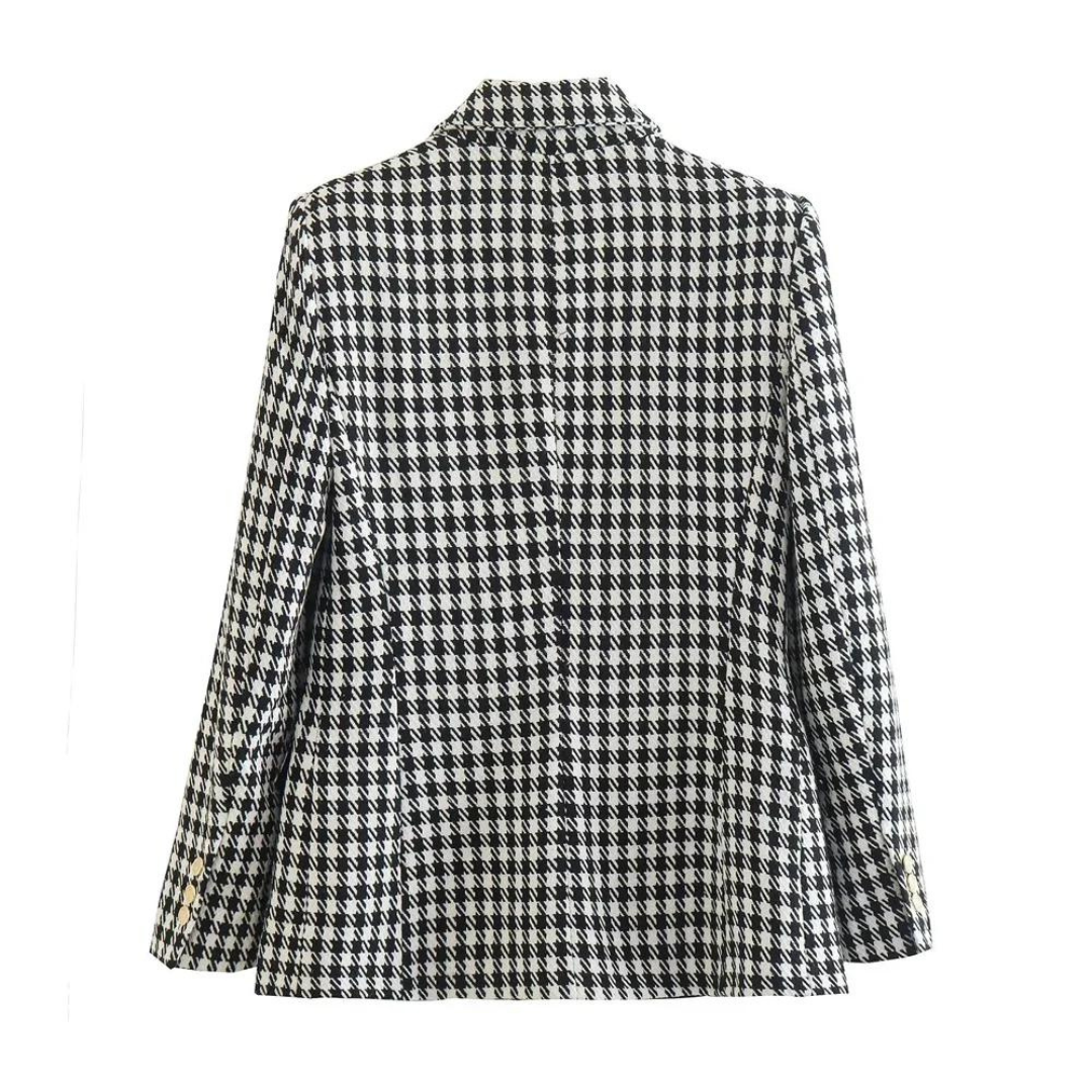 Blazer pied-de-poule à double boutonnage pour femmes