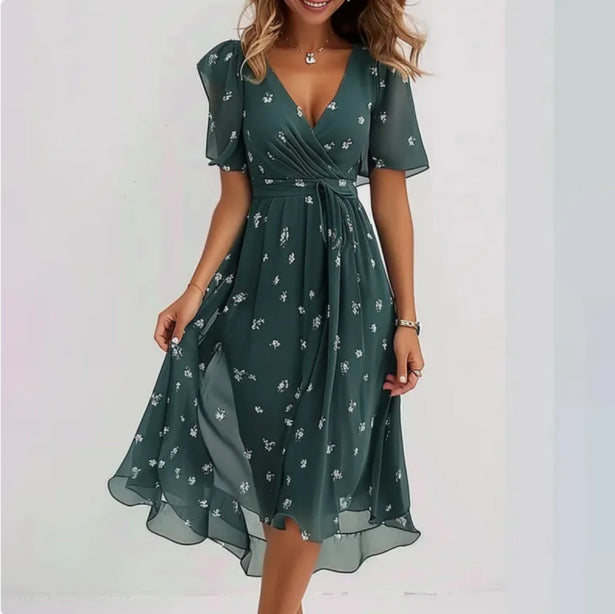 Variant image for Robe Femme Élégante Col en V Polyester Robe de Soirée-1