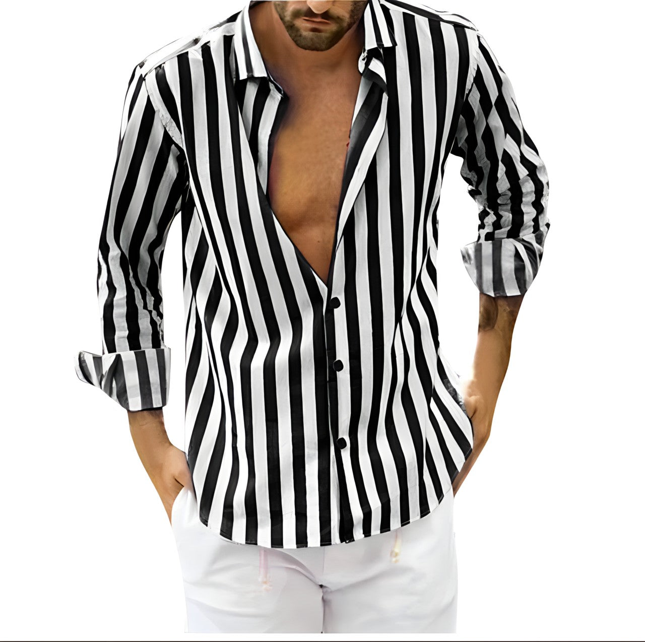 Chemise Homme Rayée Décontractée en Coton Doux 2