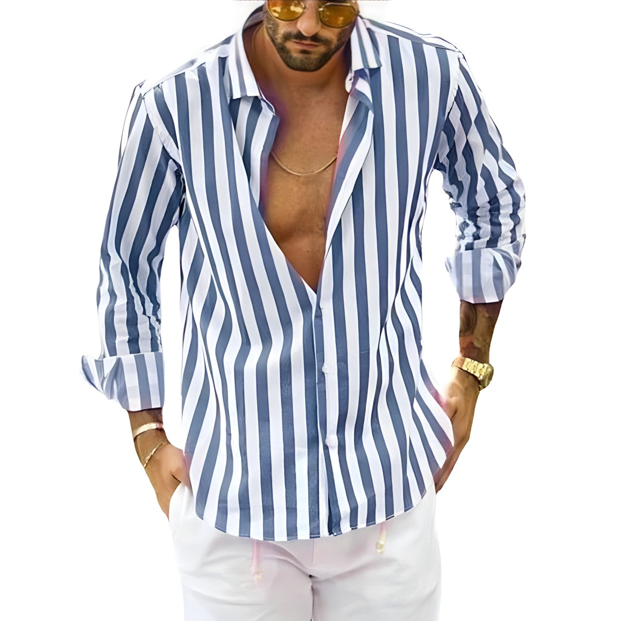 Chemise Homme Rayée Décontractée en Coton Doux 3