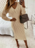 Variant image for Robe Femme Midi Élégante Col en V Manches Longues Coton-15
