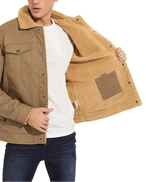 Veste Hiver Homme Vert Armée Sherpa Imperméable Résistante-5